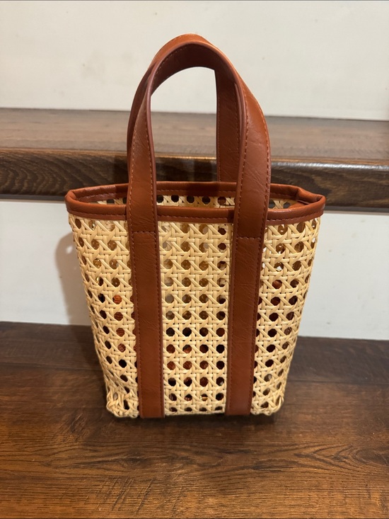 Target Handbags - Target Woven Rattan caning Tote with Brown Trim